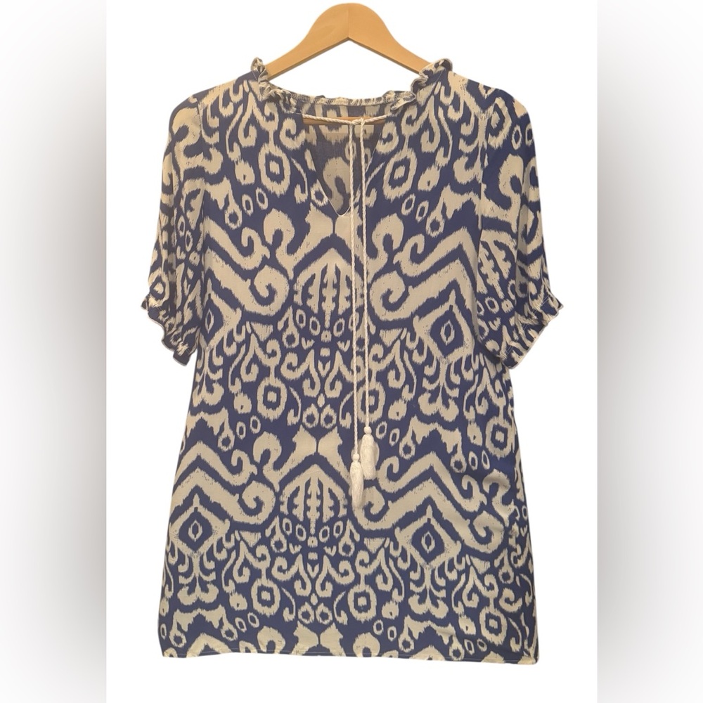Cupshe Blue & White Ikat Boho Blouse/Shift Dress Size M - Picture 2 of 10